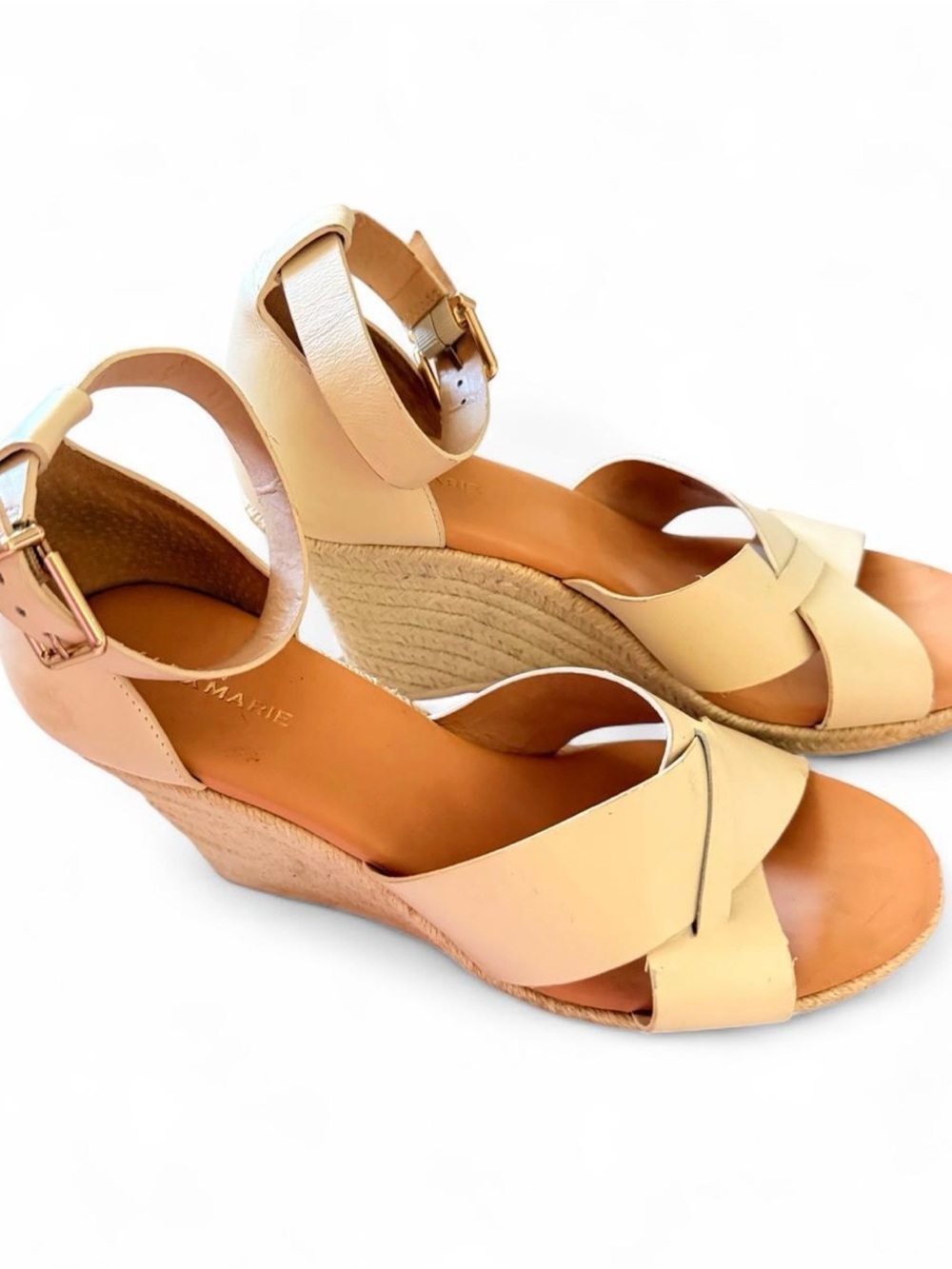 Women’s Cream Wedge Sandals with Ankle Strap